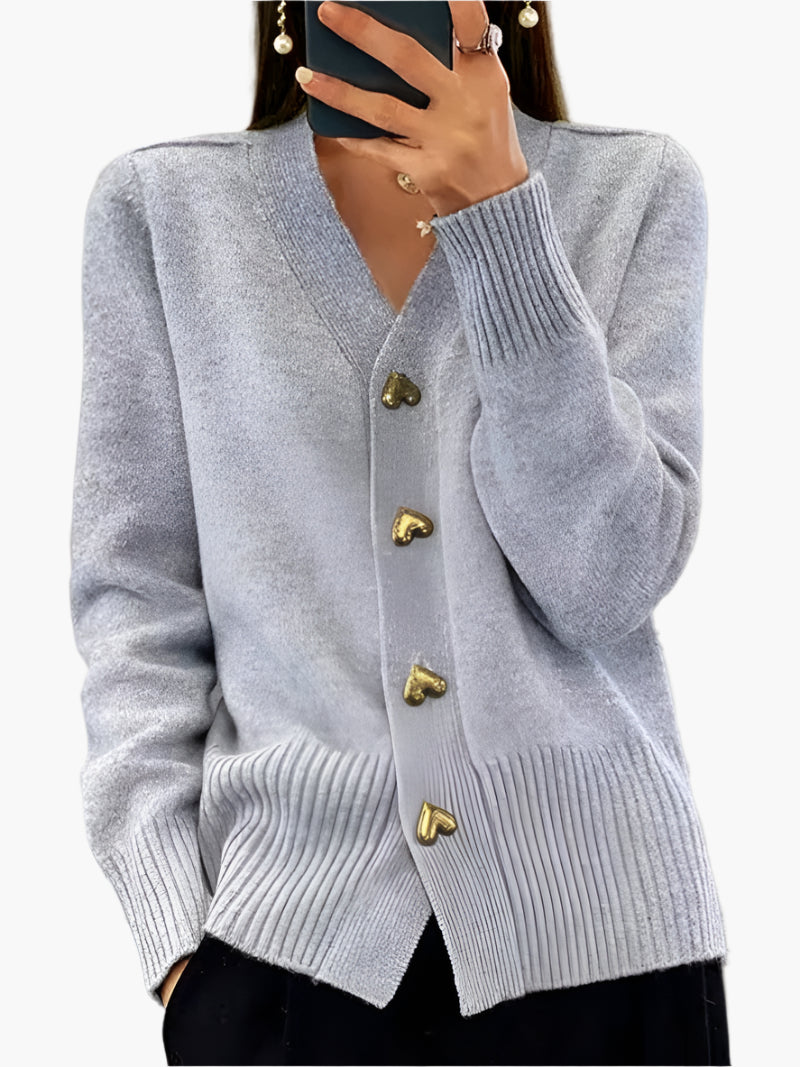 EB | Cardigan mit Herzknöpfen - Eleganter Strickpullover für Alltag und Büro