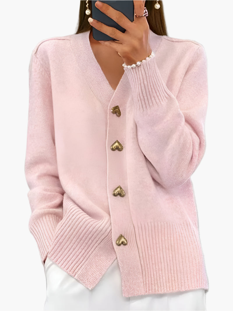 EB | Cardigan mit Herzknöpfen - Eleganter Strickpullover für Alltag und Büro