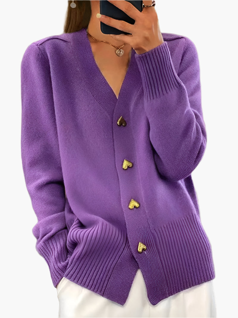 EB | Cardigan mit Herzknöpfen - Eleganter Strickpullover für Alltag und Büro