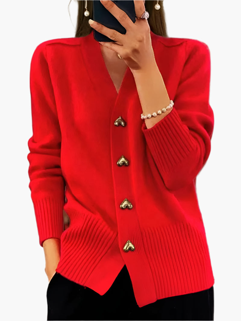 EB | Cardigan mit Herzknöpfen - Eleganter Strickpullover für Alltag und Büro