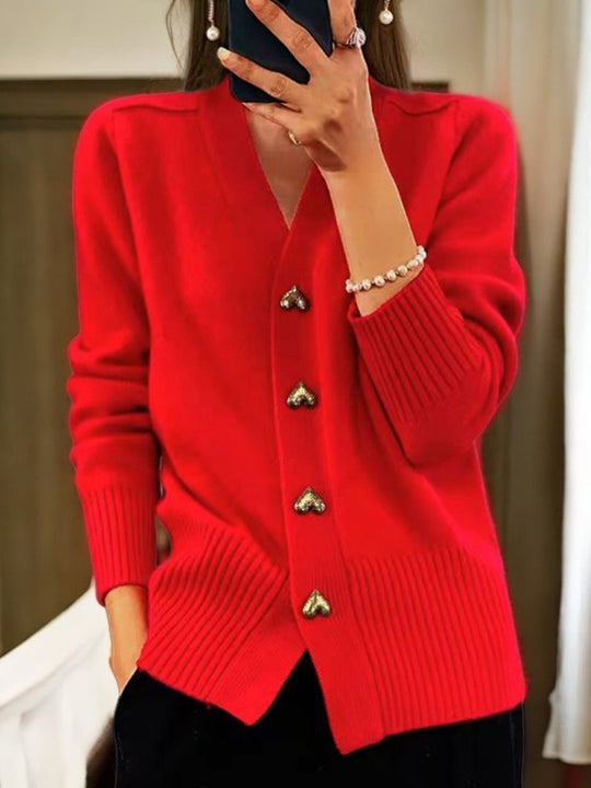 EB | Stylische V-Ausschnitt Strickjacke mit Knöpfen
