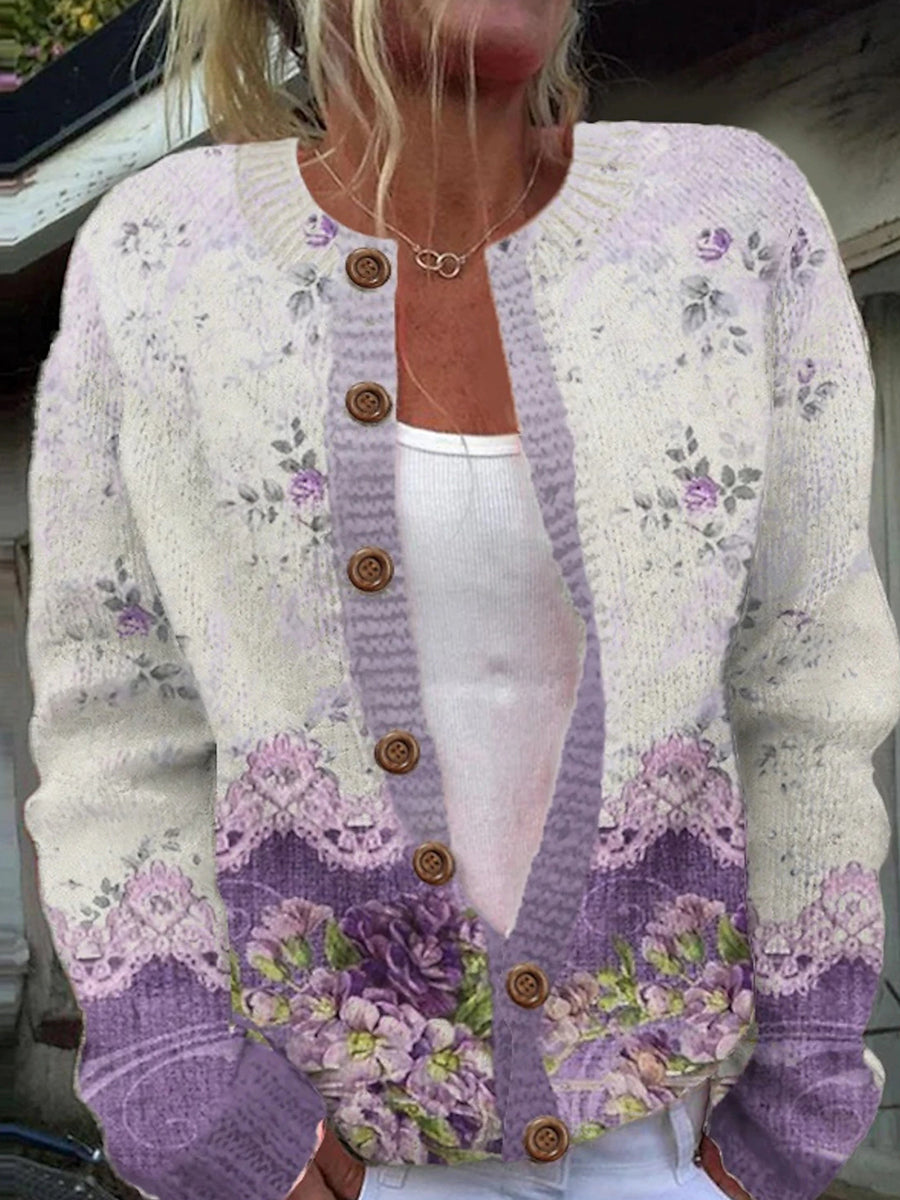 EB | Lässige Strickjacke mit Blumenmuster für Frauen