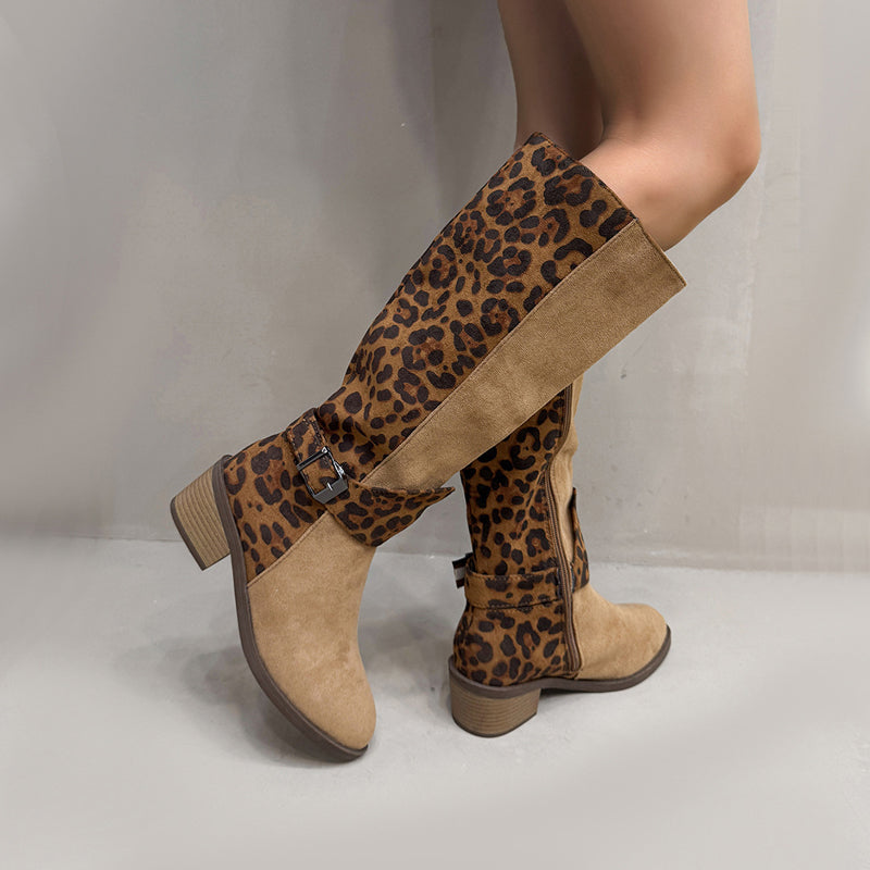 Trendige Damenstiefel mit Leopardenmuster EB EB