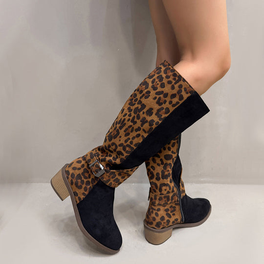 Trendige Damenstiefel mit Leopardenmuster EB EB