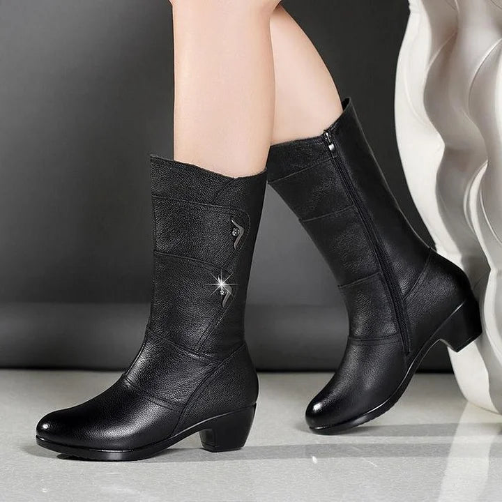 EB | Damen Trendige Legere Pu Leder Schwarze Stiefel