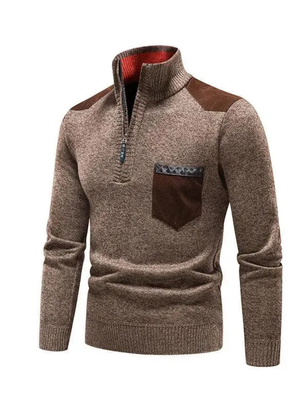 EB | Patchwork Reißverschluss Männer Rollkragenpullover