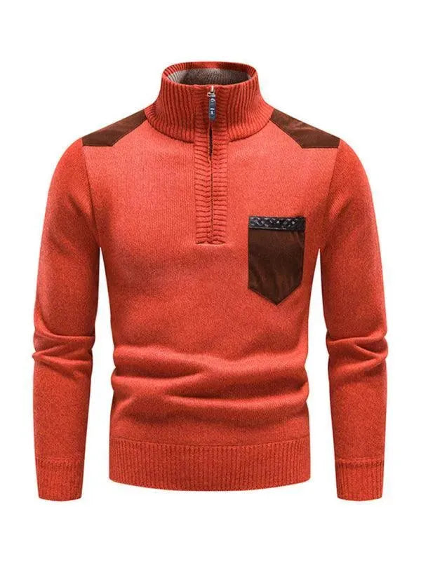 EB | Patchwork Reißverschluss Männer Rollkragenpullover