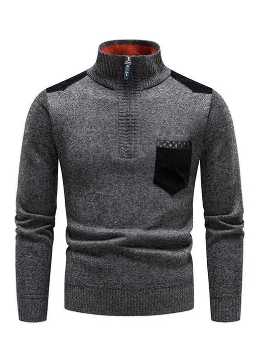 EB | Patchwork Reißverschluss Männer Rollkragenpullover
