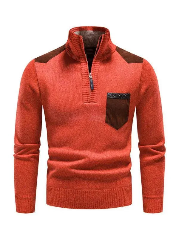 EB | Patchwork Reißverschluss Männer Rollkragenpullover
