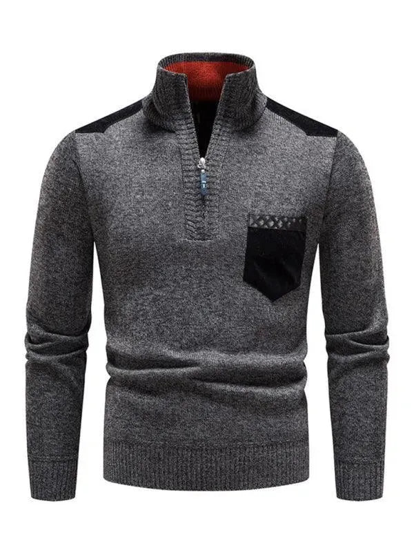 EB | Patchwork Reißverschluss Männer Rollkragenpullover
