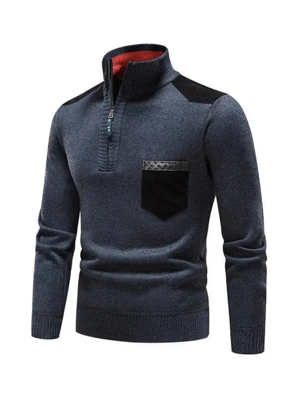 EB | Patchwork Reißverschluss Männer Rollkragenpullover
