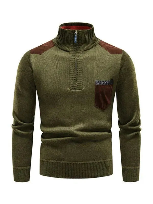 EB | Patchwork Reißverschluss Männer Rollkragenpullover