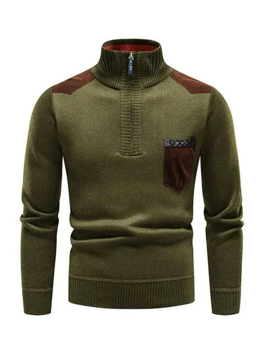 EB | Patchwork Reißverschluss Männer Rollkragenpullover