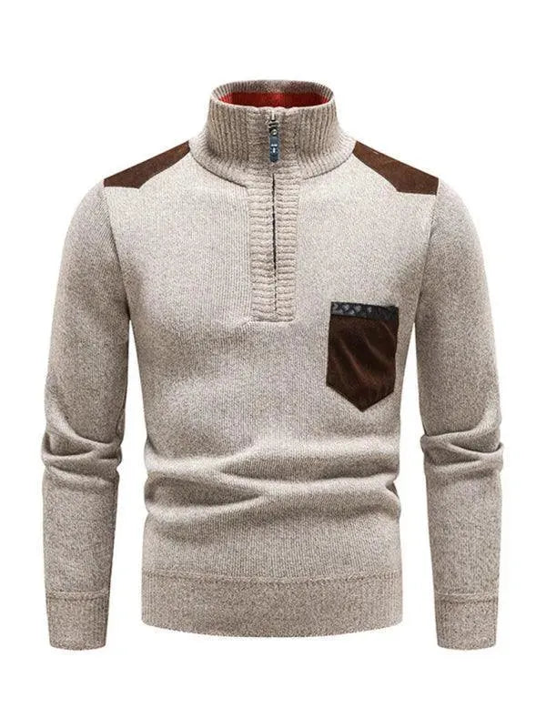 EB | Patchwork Reißverschluss Männer Rollkragenpullover