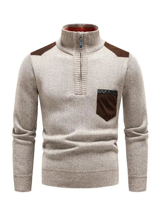 EB | Patchwork Reißverschluss Männer Rollkragenpullover