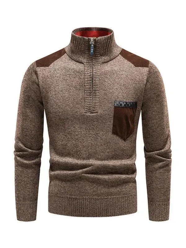 EB | Patchwork Reißverschluss Männer Rollkragenpullover