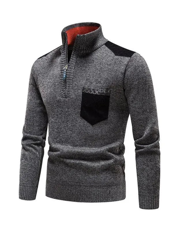 EB | Patchwork Reißverschluss Männer Rollkragenpullover