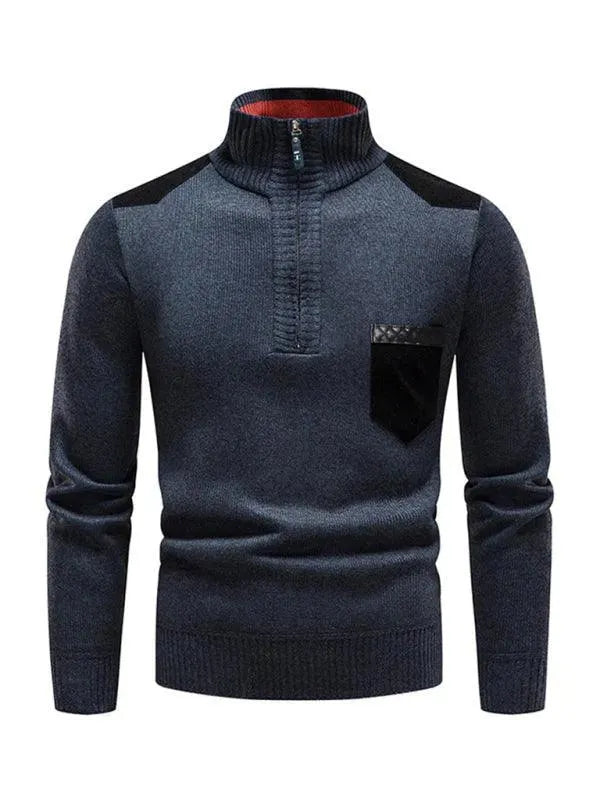 EB | Patchwork Reißverschluss Männer Rollkragenpullover