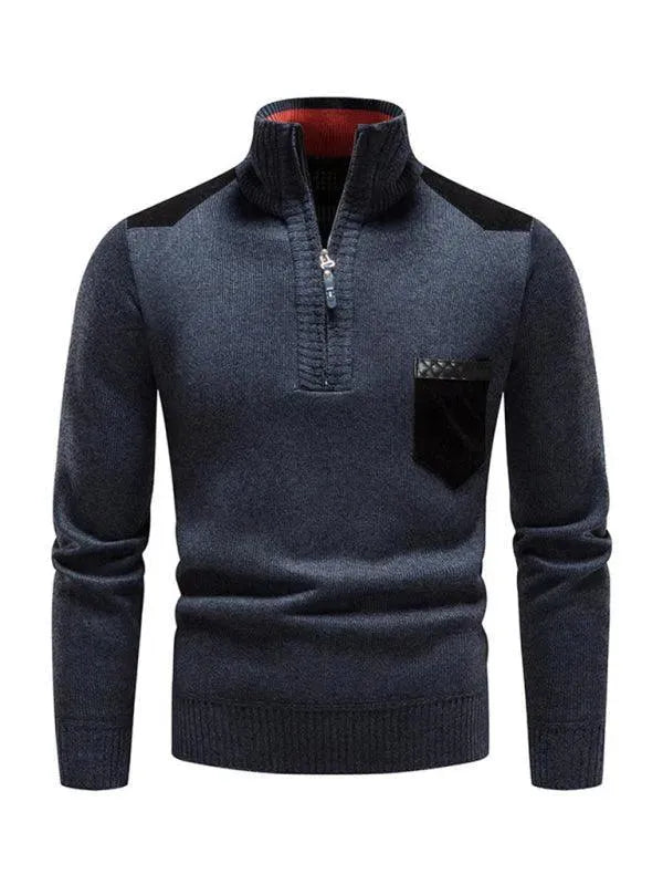 EB | Patchwork Reißverschluss Männer Rollkragenpullover