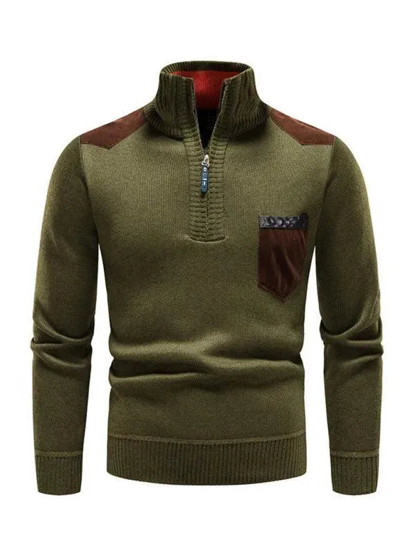 EB | Patchwork Reißverschluss Männer Rollkragenpullover