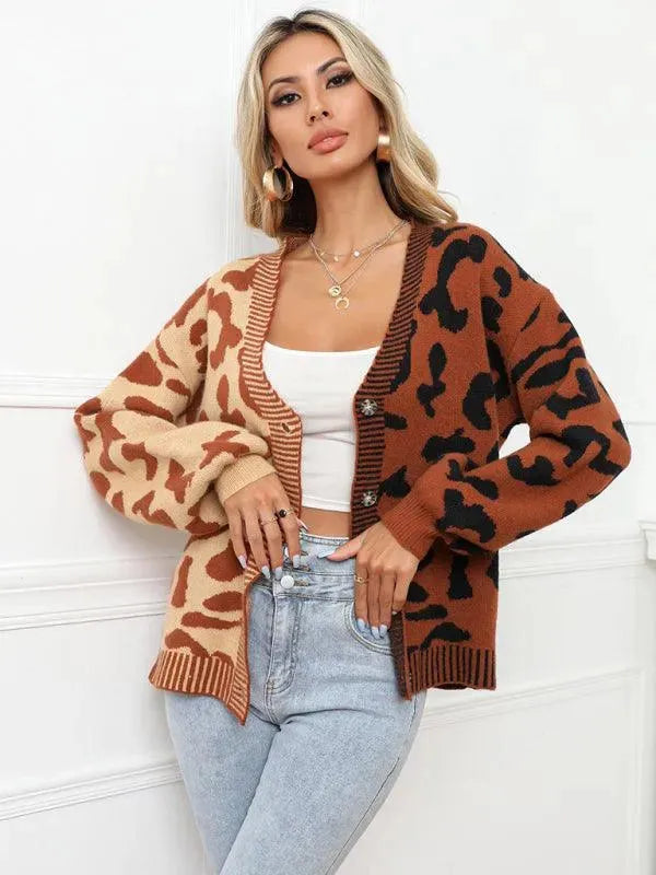 EB | Style Leopardenmuster Übergroßer StrickStrickjacke Pullover
