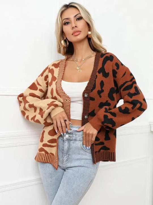 EB | Style Leopardenmuster Übergroßer StrickStrickjacke Pullover