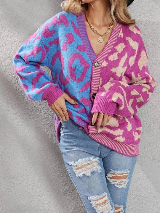EB | Style Leopardenmuster Übergroßer StrickStrickjacke Pullover