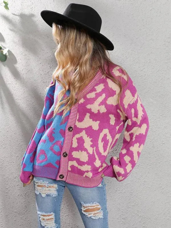 EB | Style Leopardenmuster Übergroßer StrickStrickjacke Pullover