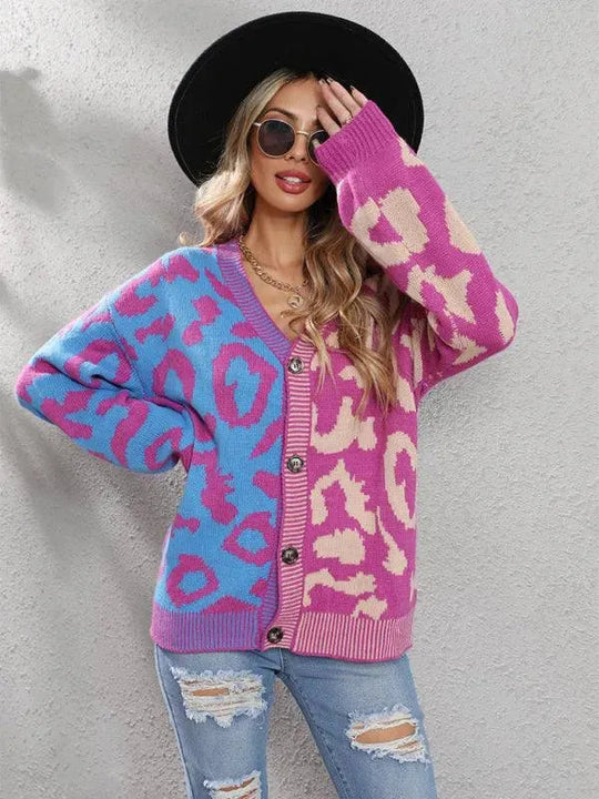 EB | Style Leopardenmuster Übergroßer StrickStrickjacke Pullover