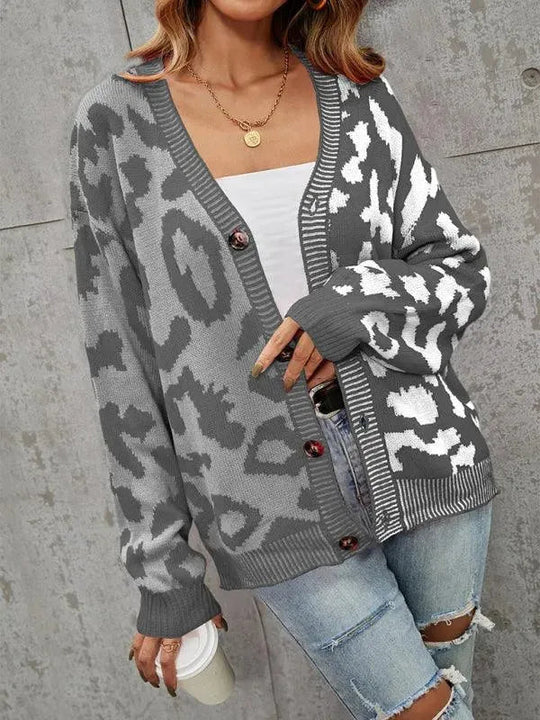 EB | Style Leopardenmuster Übergroßer StrickStrickjacke Pullover