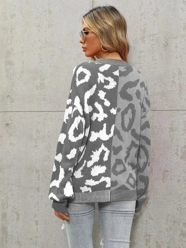 EB | Style Leopardenmuster Übergroßer StrickStrickjacke Pullover