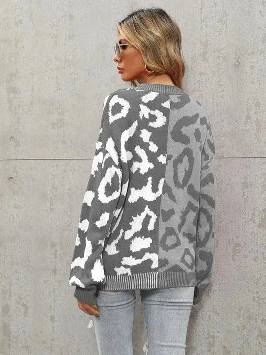 EB | Style Leopardenmuster Übergroßer StrickStrickjacke Pullover