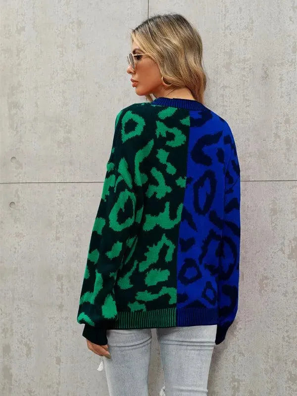 EB | Style Leopardenmuster Übergroßer StrickStrickjacke Pullover