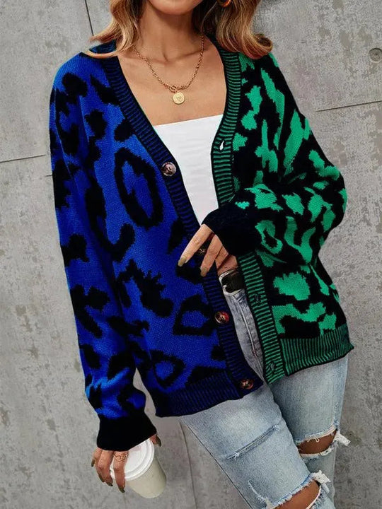 EB | Style Leopardenmuster Übergroßer StrickStrickjacke Pullover
