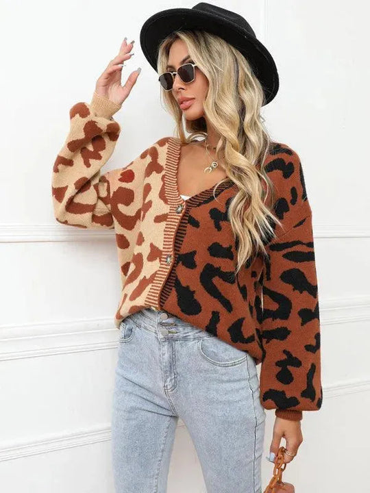 EB | Style Leopardenmuster Übergroßer StrickStrickjacke Pullover