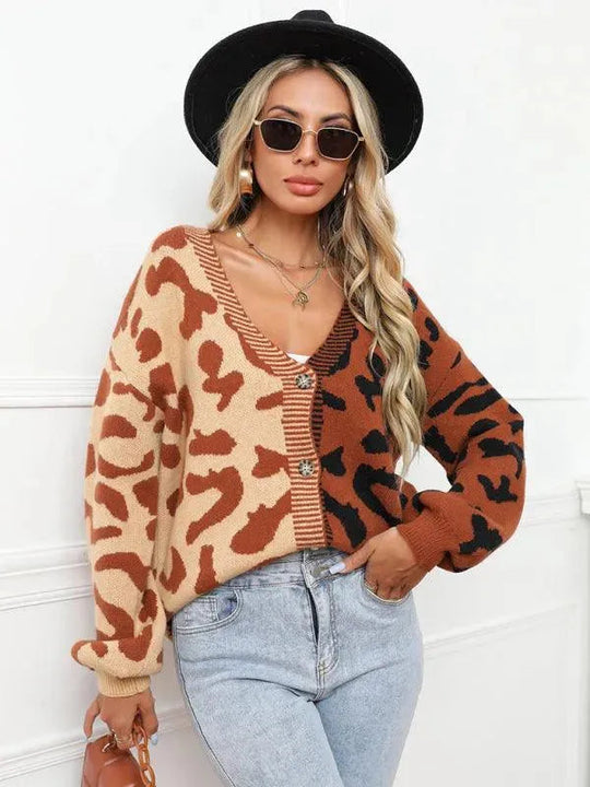 EB | Style Leopardenmuster Übergroßer StrickStrickjacke Pullover