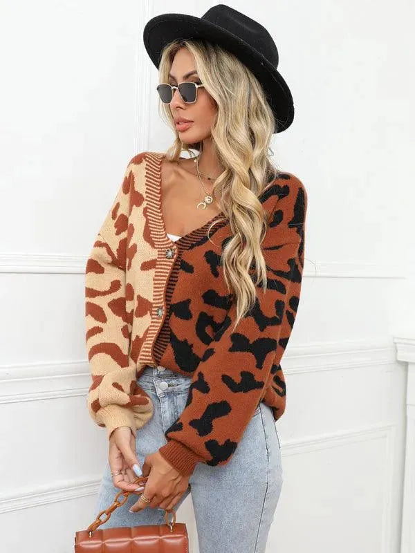 EB | Style Leopardenmuster Übergroßer StrickStrickjacke Pullover