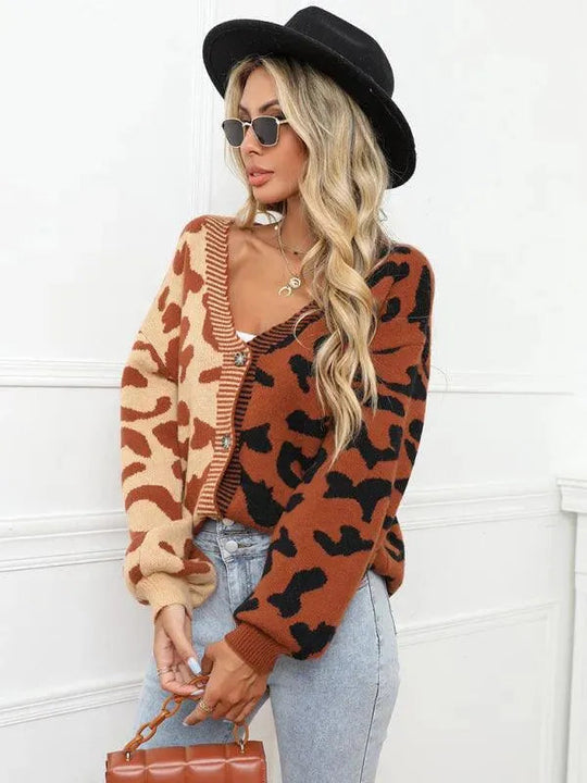 EB | Style Leopardenmuster Übergroßer StrickStrickjacke Pullover