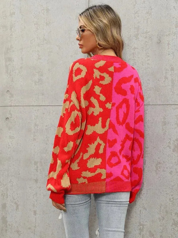 EB | Style Leopardenmuster Übergroßer StrickStrickjacke Pullover