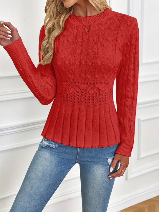 EB | Robuster Kabelstrickpullover mit Rundhalsausschnitt