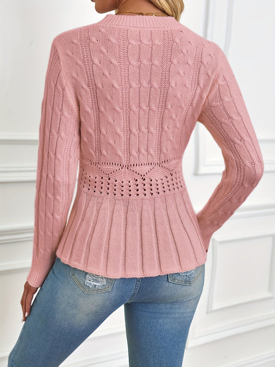 EB | Robuster Kabelstrickpullover mit Rundhalsausschnitt
