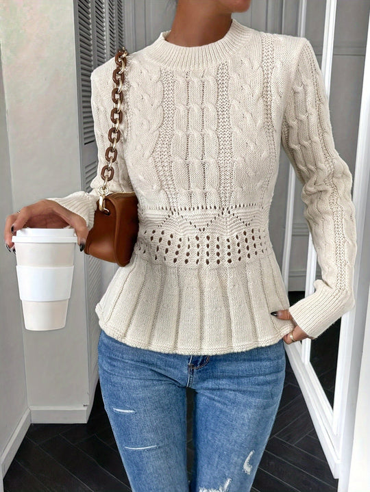 EB | Robuster Kabelstrickpullover mit Rundhalsausschnitt