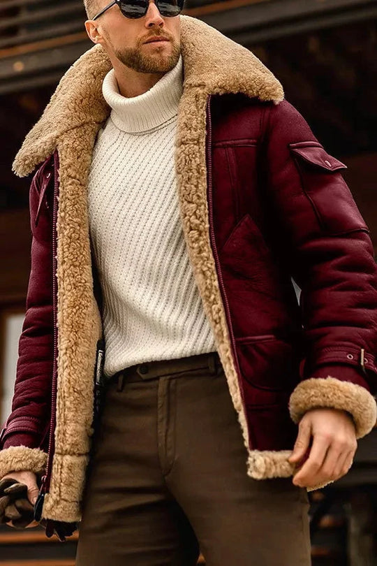 EB | Stylische camel-farbene Leder-Pilotenjacke