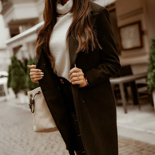 EB | Stilvolle Lange Braune Jacke - Bequemes Damen-Oberbekleidung