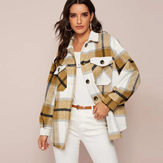 EB | Stilvolle Damen Karierte Jacke - Lässig und Bequem