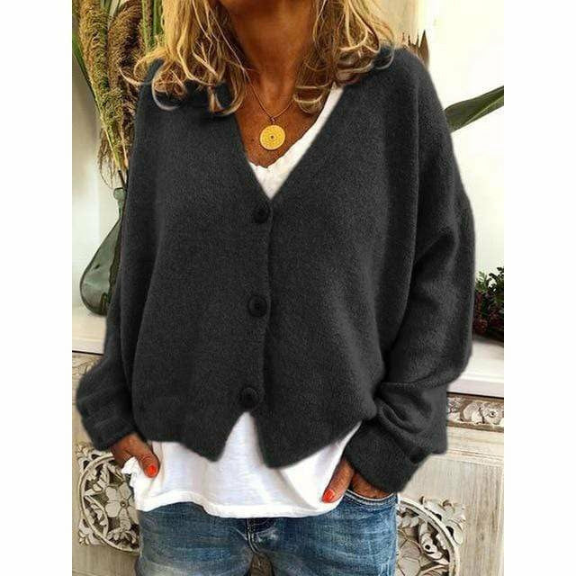 EB | Lässiger V-ausschnitt Cardigan Wollmischung