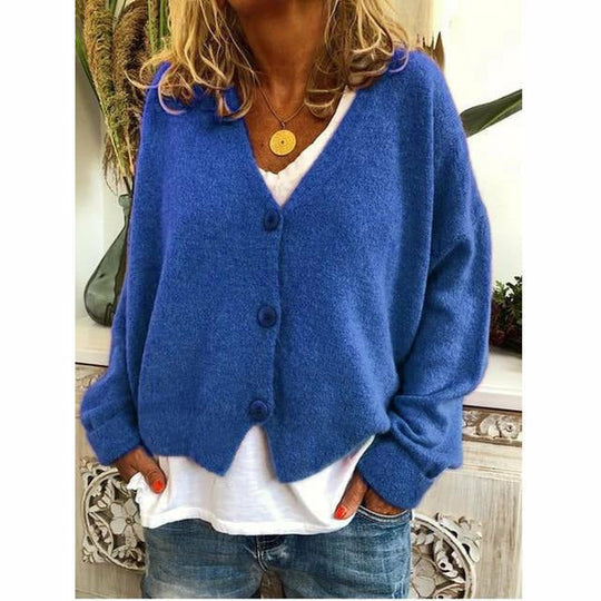 EB | Lässiger V-ausschnitt Cardigan Wollmischung