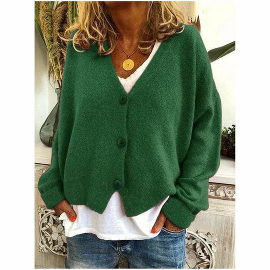 EB | Lässiger V-ausschnitt Cardigan Wollmischung