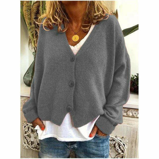 EB | Lässiger V-ausschnitt Cardigan Wollmischung