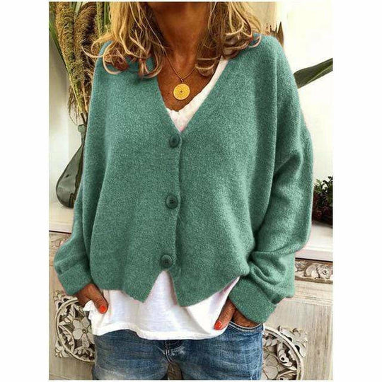 EB | Lässiger V-ausschnitt Cardigan Wollmischung